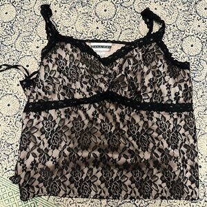 Vintage DANA KAY Black Lace & Tan Camisole 🖤 Plus Size 22W Mall Goth